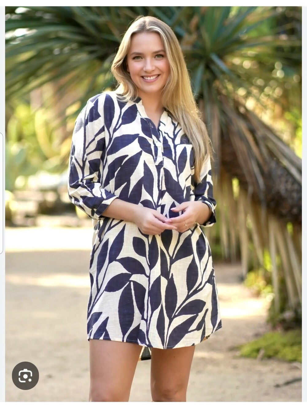 Dolma Navy Beige Tunic Georgia Bailey Cotton Dress Above Knee Pockets - Picture 3 of 14